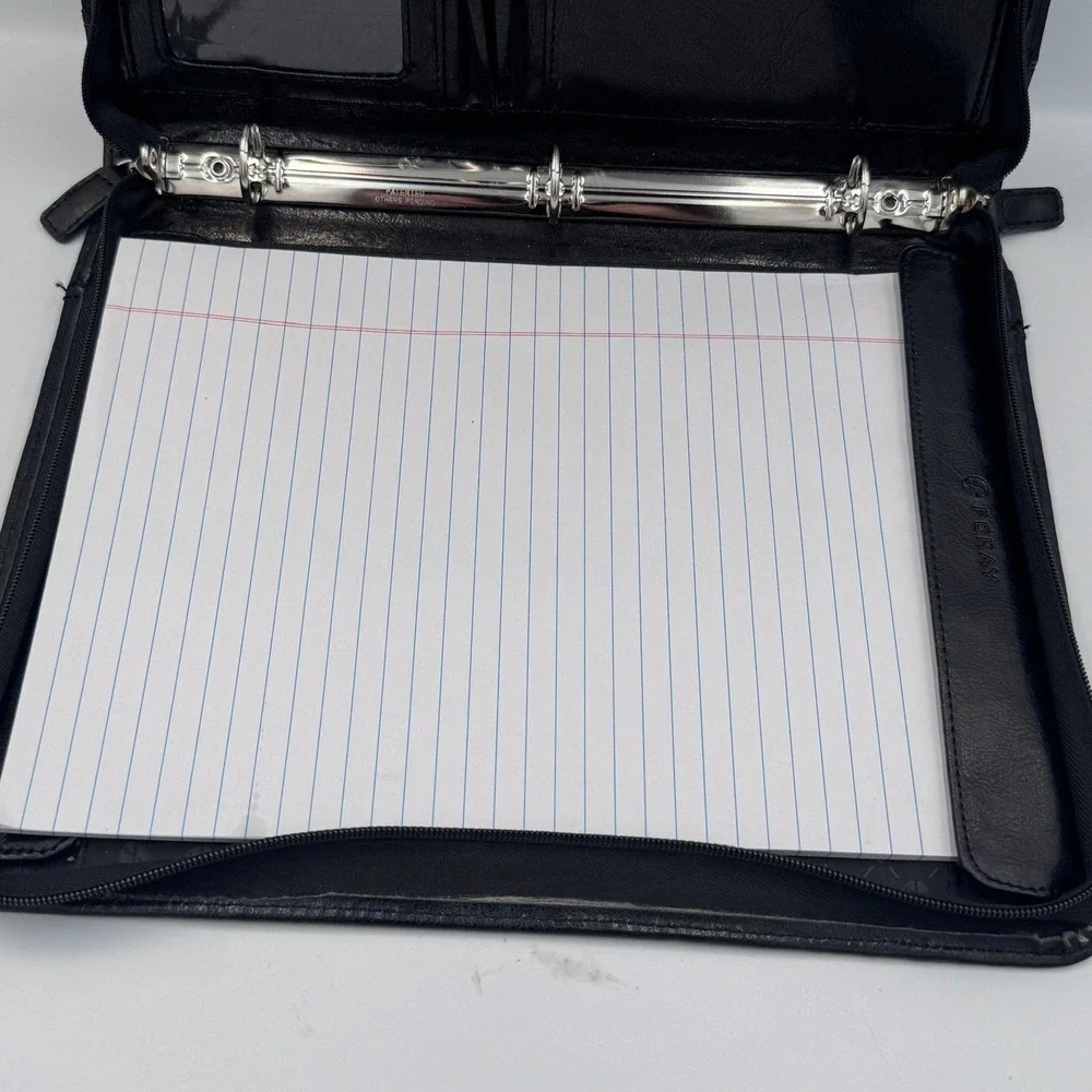 Foray Black Faux Leather Zippered Professional Portfolio Business Padfolio Case